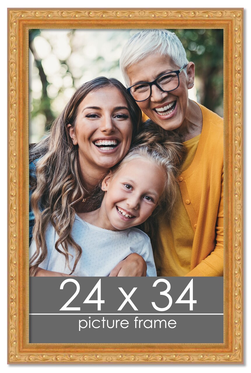 24x34 Gold Wood Picture Frame - UV Acrylic, Foam Board Backing, Hanging Hardware